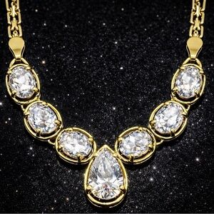 Suzanne Somers vintage CZ tennis pear oval cut Bismarck chain necklace gold